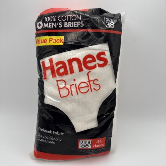 Hanes Other - Vtg Hanes Men's White Briefs Pack Of 6 Size 38 1994 100 % Cotton Preshrunk NOS
